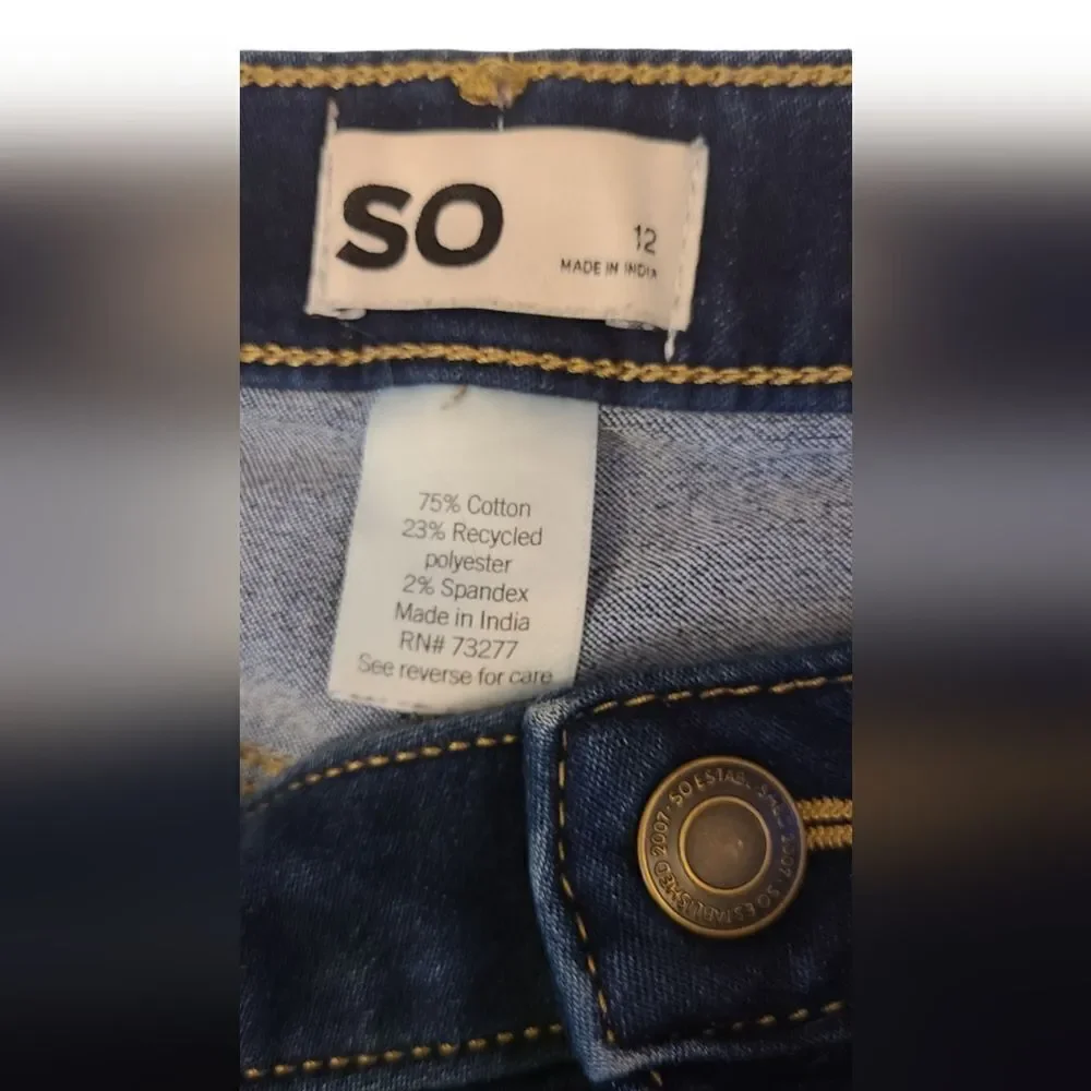 SO Shorts 4-Pocket Denim Frint‎ Zipper Girls sz 12